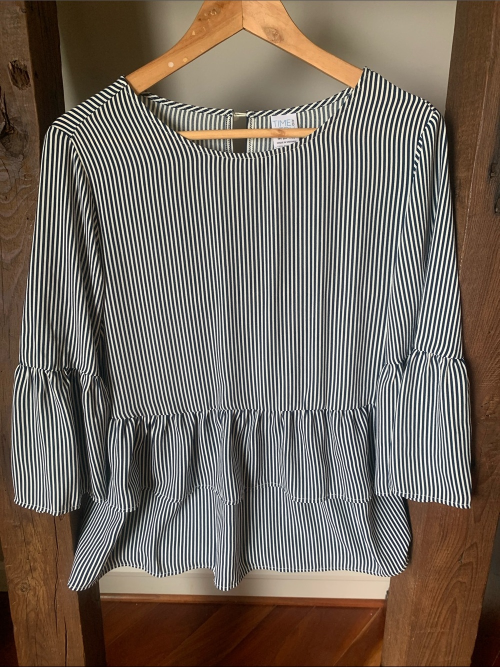 Time and Tru Women’s Black and White Striped Peplum Blouse